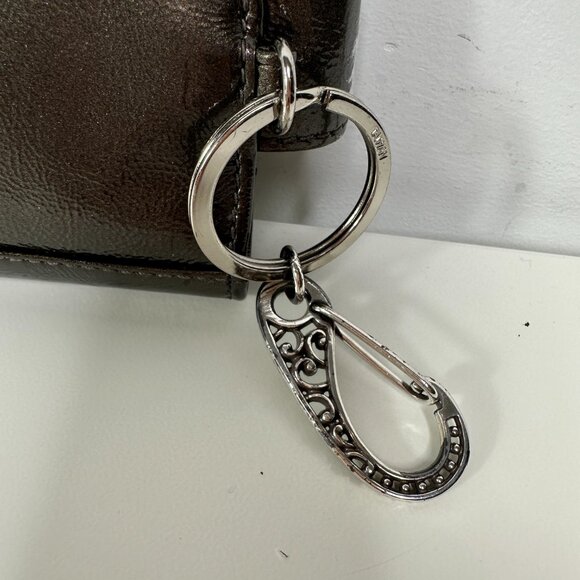 BRIGHTON Metallic Pewter Patent Leather Phone Wallet Card Case Buckle 5x4" - Picture 5 of 9